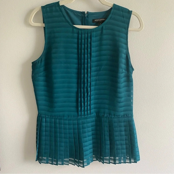 BANANA  Republic Teal Pleated Peplum Tank Top Size 6 - Picture 1 of 13
